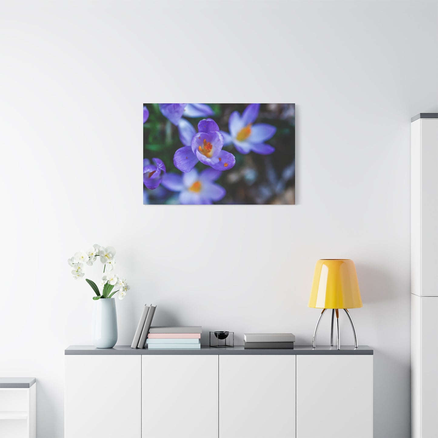 Purple Crocus Blossom Matte Canvas Print, Spring Floral Wall Art