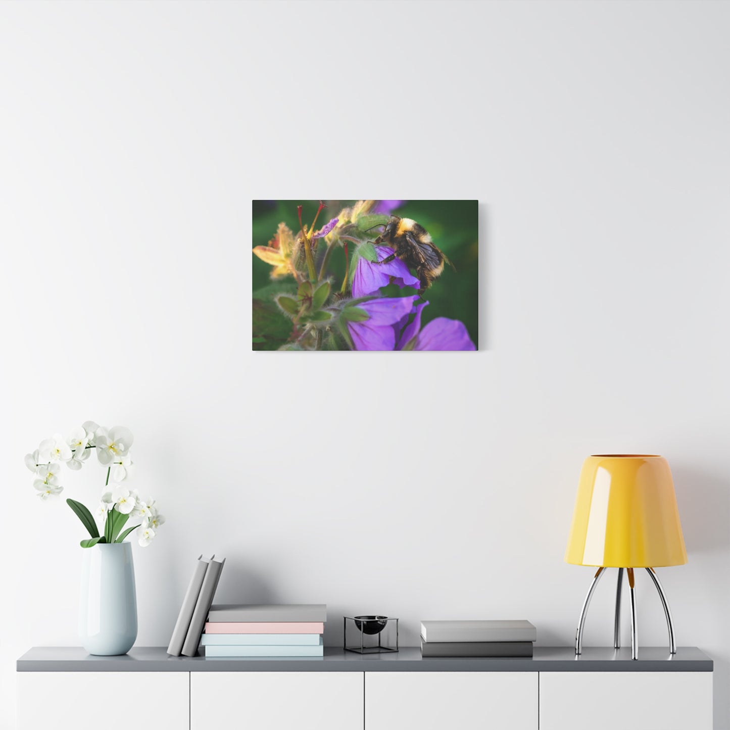 Bee on Purple Flower Matte Canvas Print