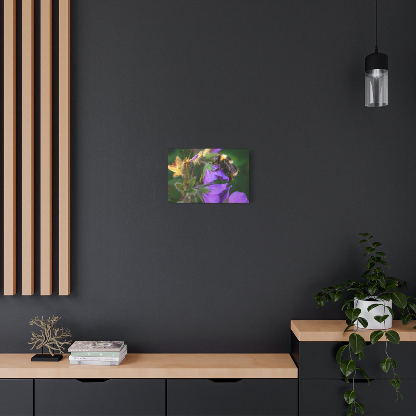 Bee on Purple Flower Matte Canvas Print