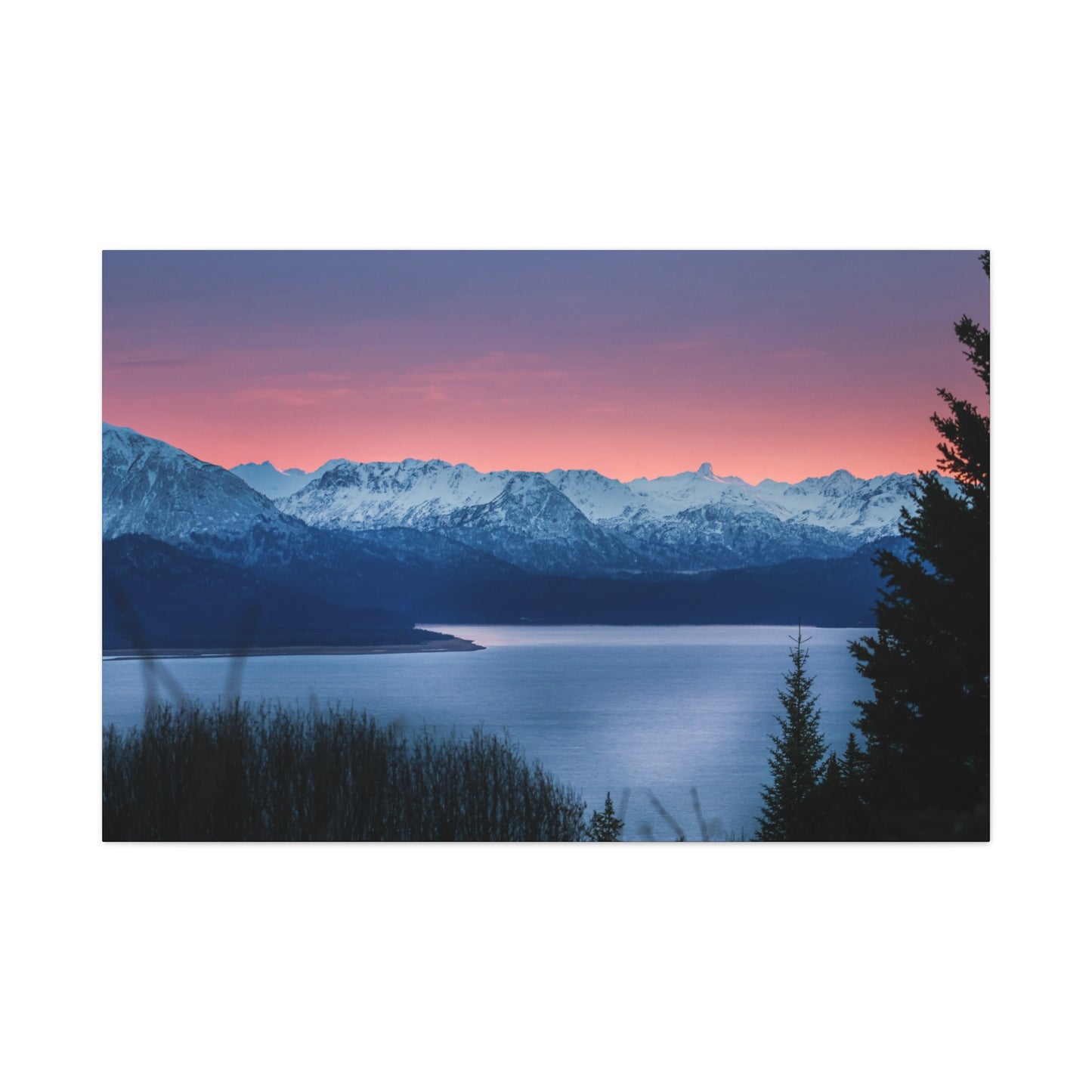 Sunset Mountain Bay Fine Art Canvas – Alpine Landscape