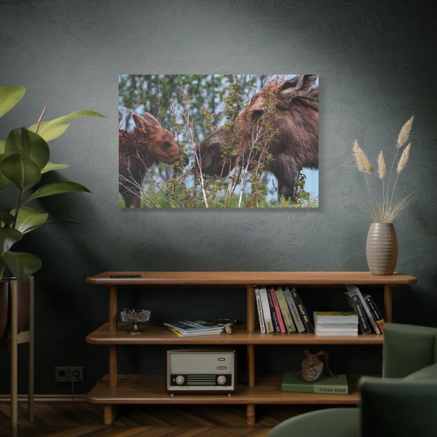 Moose Mama & Calf Matte Canvas Wall Art