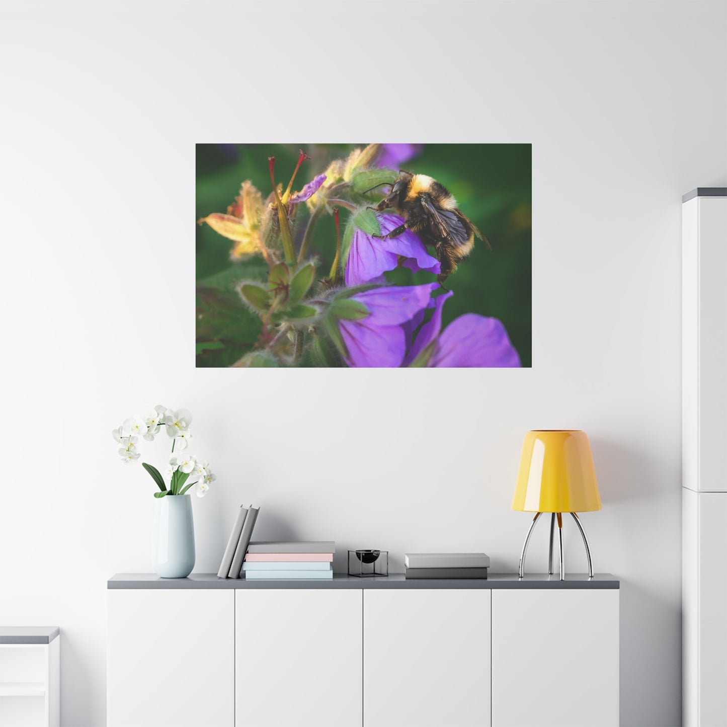 Bee on Purple Flower Matte Canvas Print