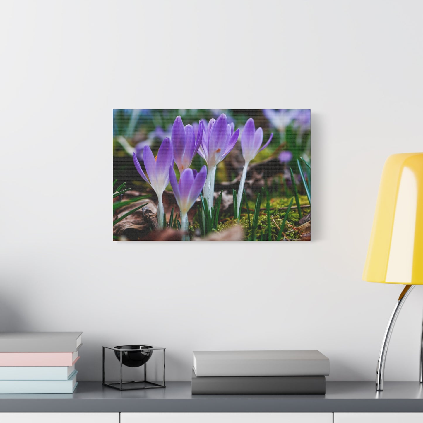 Purple Crocus Spring Flowers Matte Canvas Wall Art, Stretched 1.25"