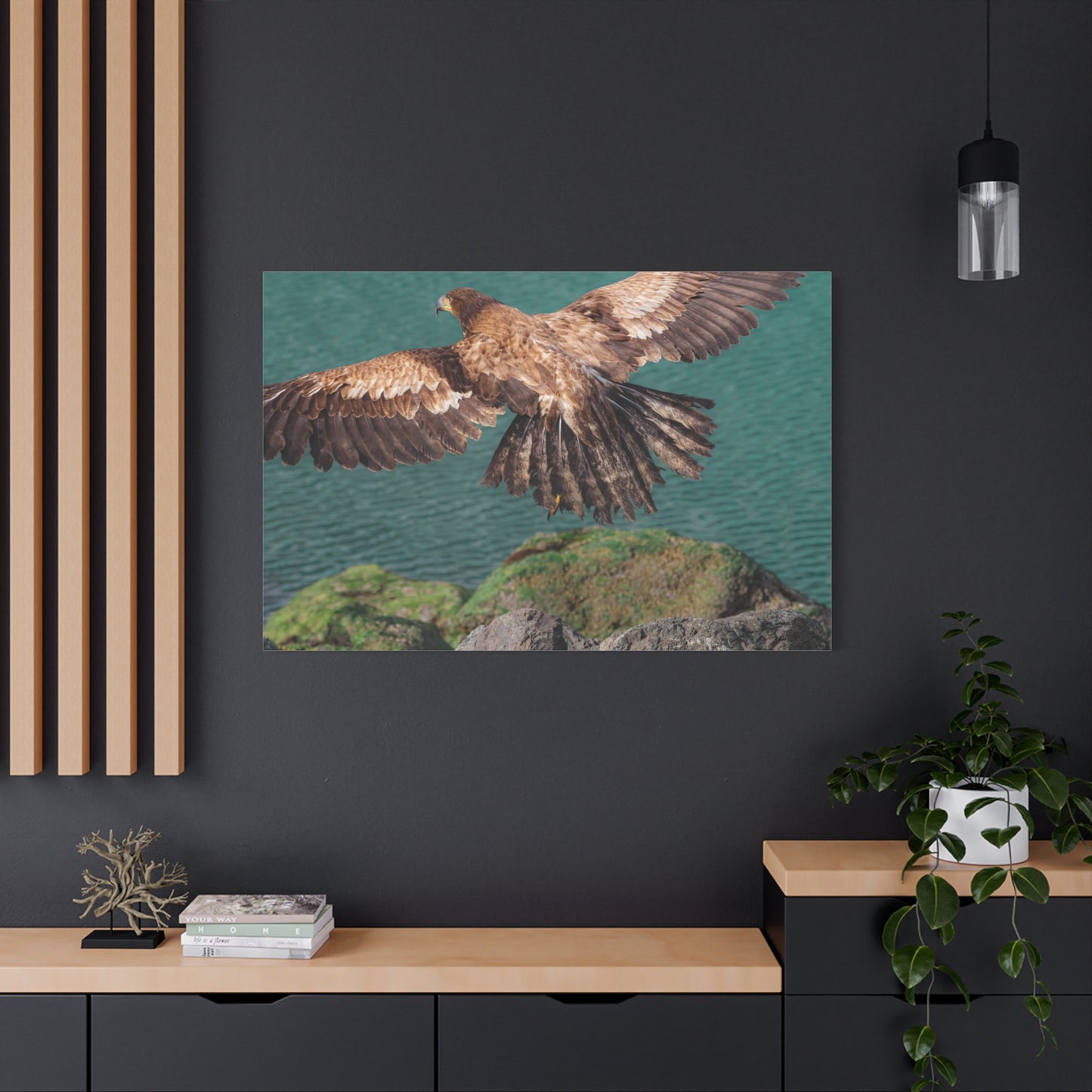 Young Eagle Over Open Water – A Quiet Coastal Canvas Print
