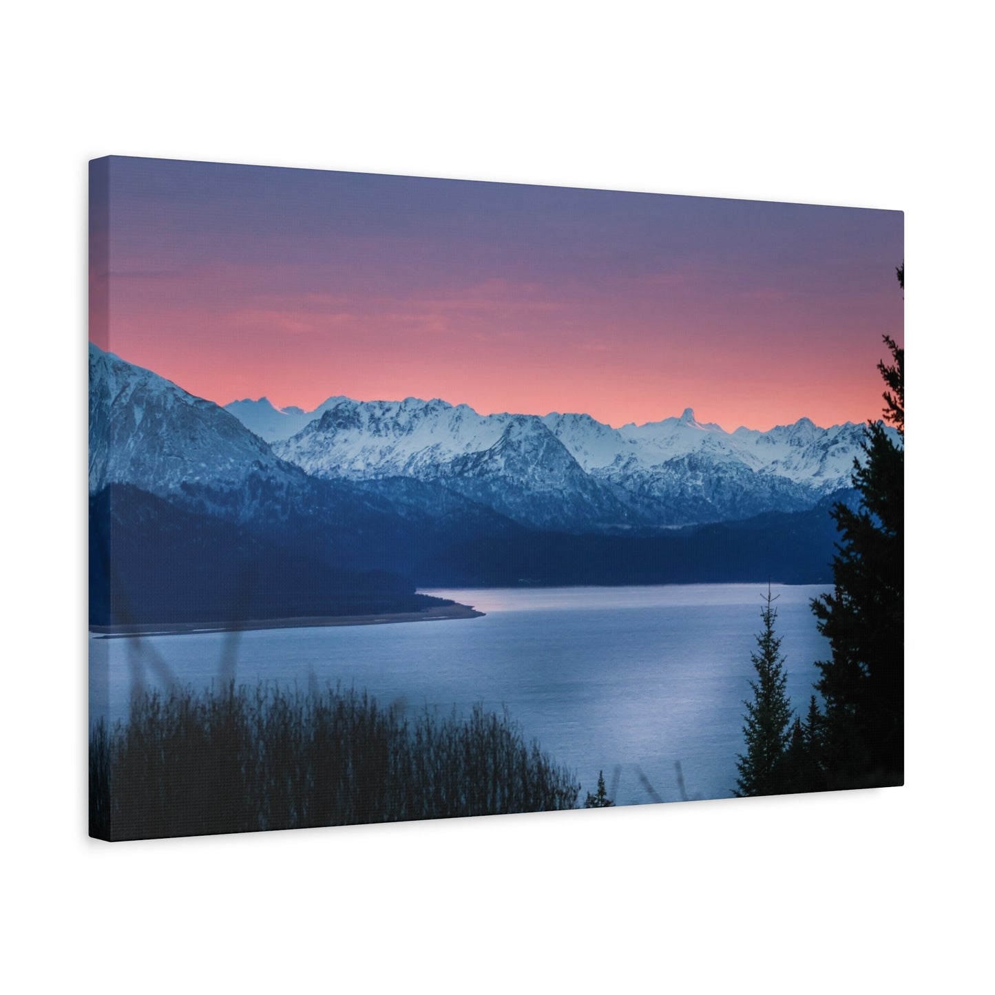 Sunset Mountain Bay Fine Art Canvas – Alpine Landscape