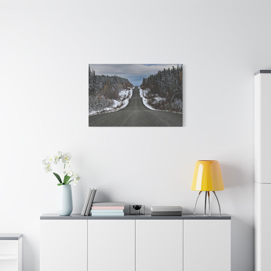 Cassiar Highway Lonely Scenic Winter Road Matte Canvas Print — Stretched 1.25"