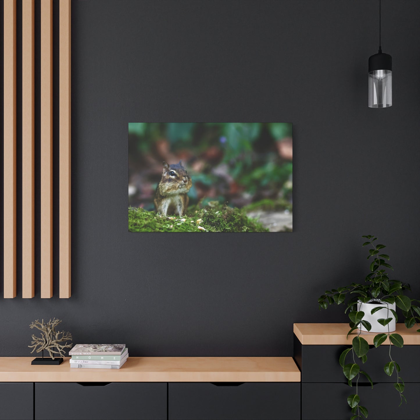 Chipmunk in Moss Matte Canvas Wall Art — Woodland Wildlife Photography Stretched Print