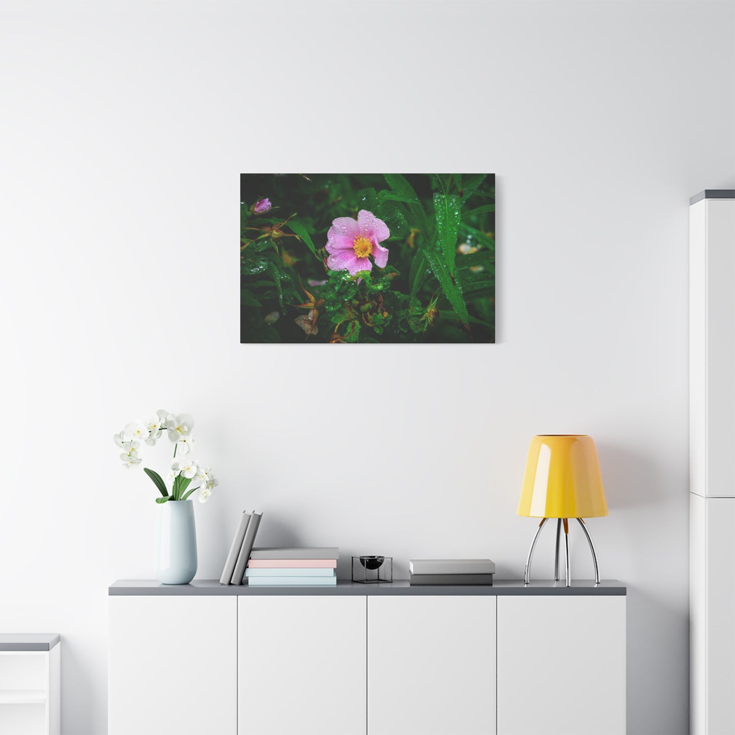 Pink Rosehip Wildflower Dew Matte Canvas Print — Stretched 1.25"