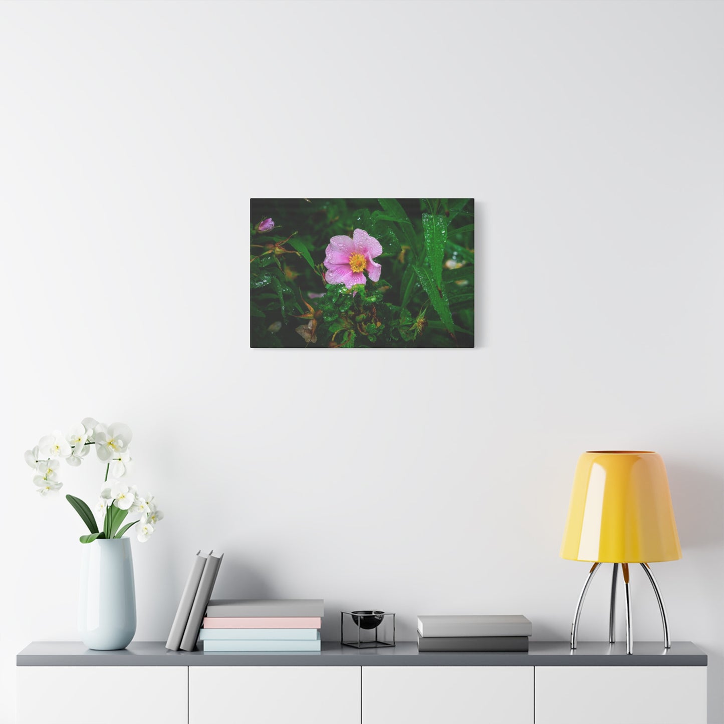 Pink Rosehip Wildflower Dew Matte Canvas Print