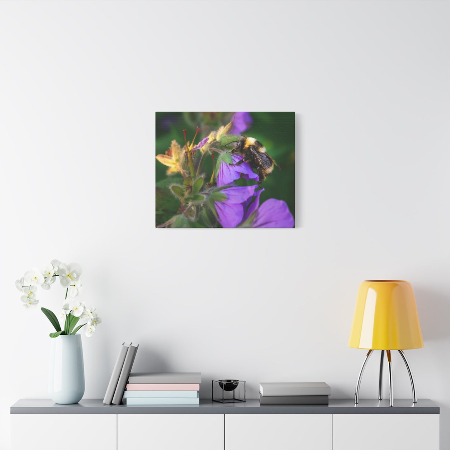 Bee on Purple Flower Matte Canvas Print