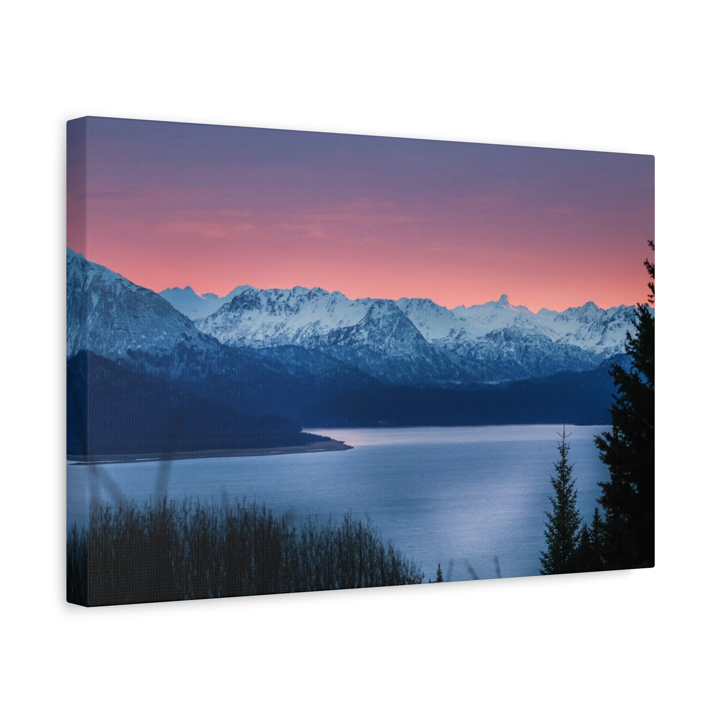 Sunset Mountain Bay Fine Art Canvas – Alpine Landscape