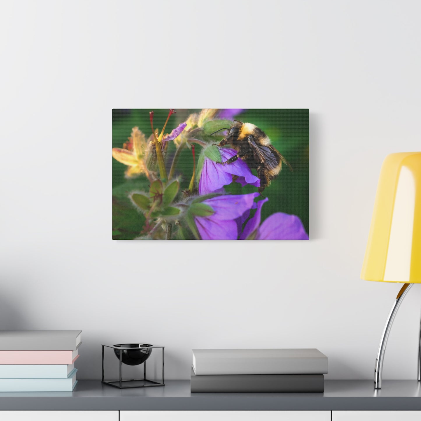 Bee on Purple Flower Matte Canvas Print