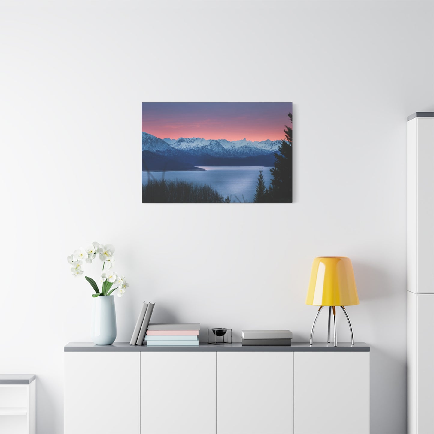Sunset Mountain Bay Fine Art Canvas – Alpine Landscape
