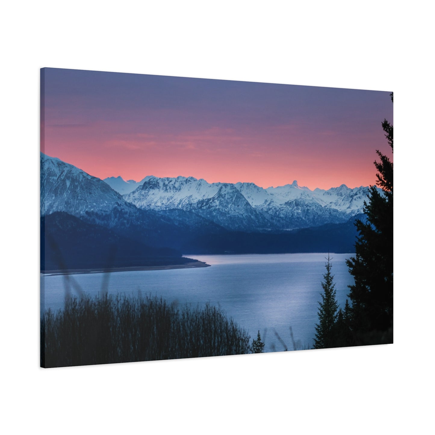 Sunset Mountain Bay Fine Art Canvas – Alpine Landscape