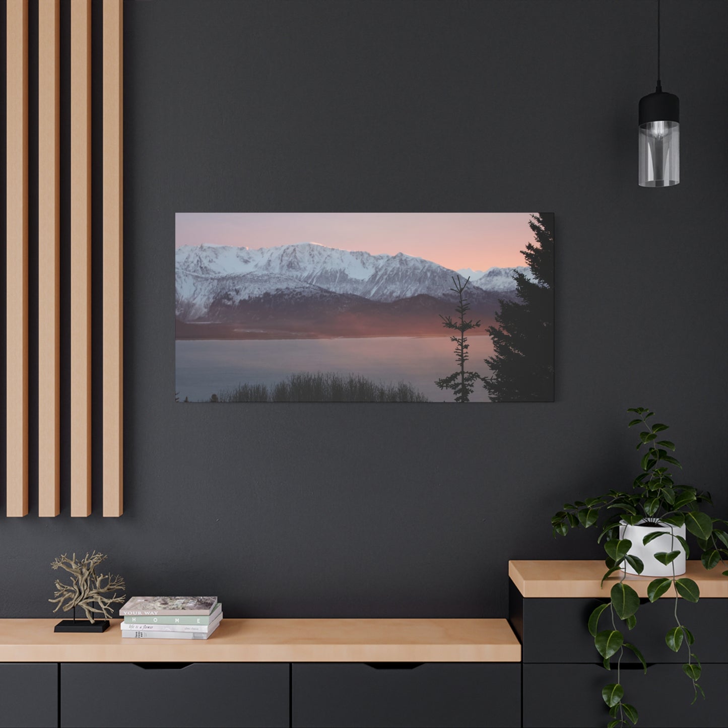 Mountain Sunrise in Soft Pink Light – Alpine Canvas Print, Stretched Matte Finish