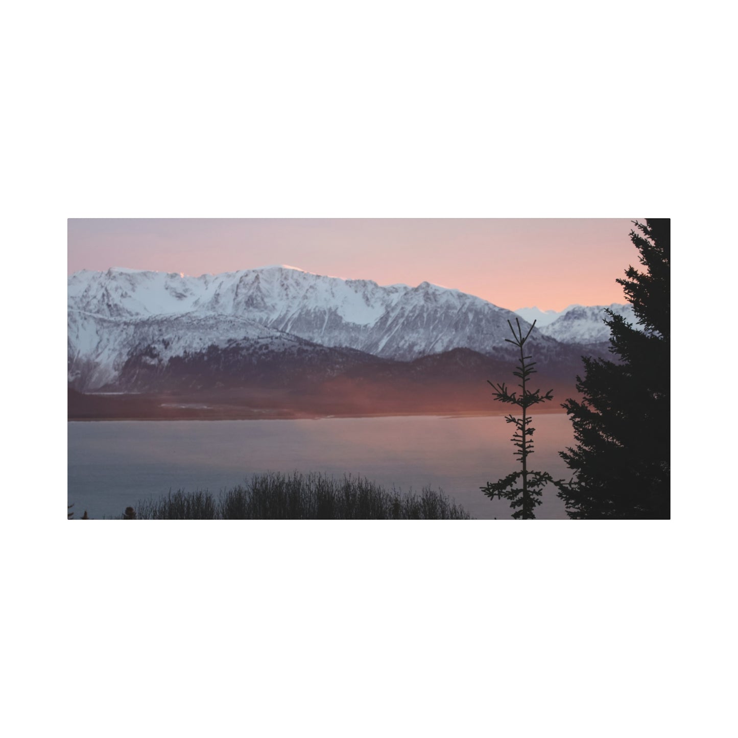 Mountain Sunrise in Soft Pink Light – Alpine Canvas Print, Stretched Matte Finish