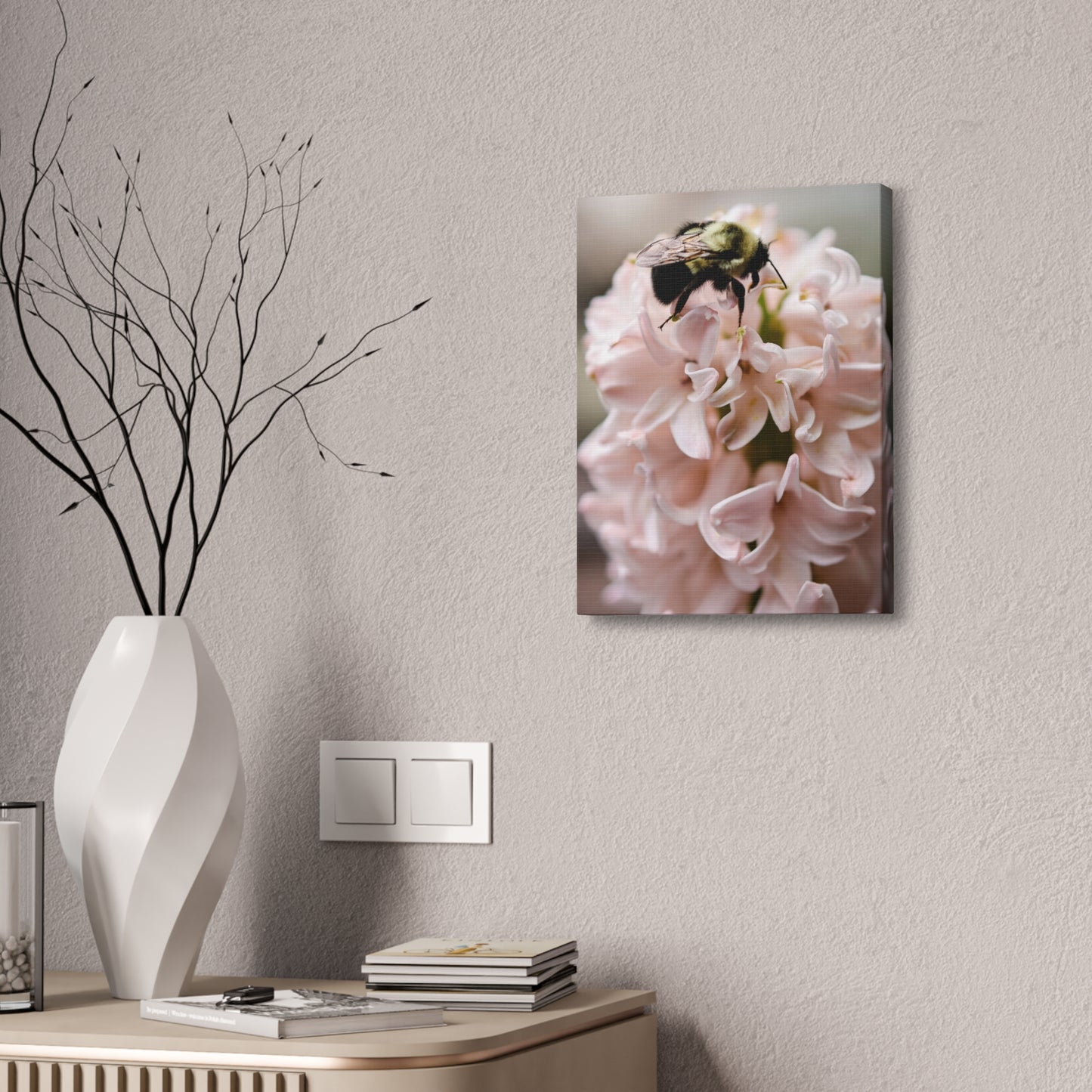 Bee on Pink Hyacinth Canvas Print ~ Botanical Wall Art