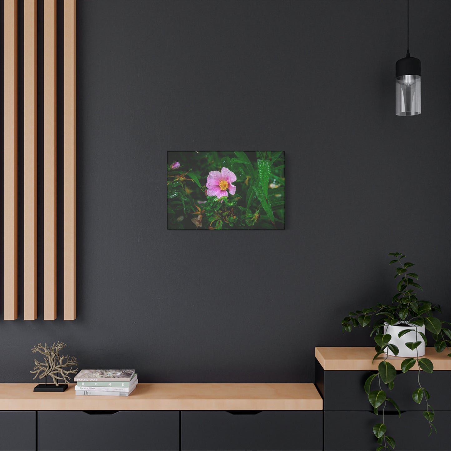 Pink Rosehip Wildflower Dew Matte Canvas Print