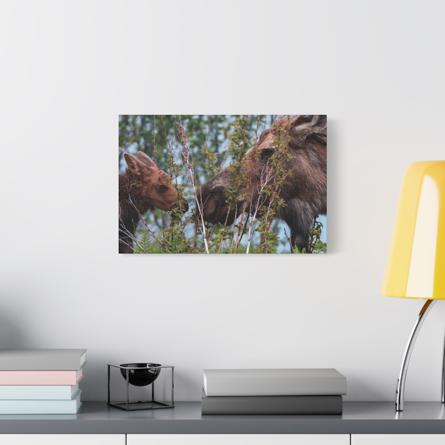 Moose Mama & Calf Matte Canvas Wall Art