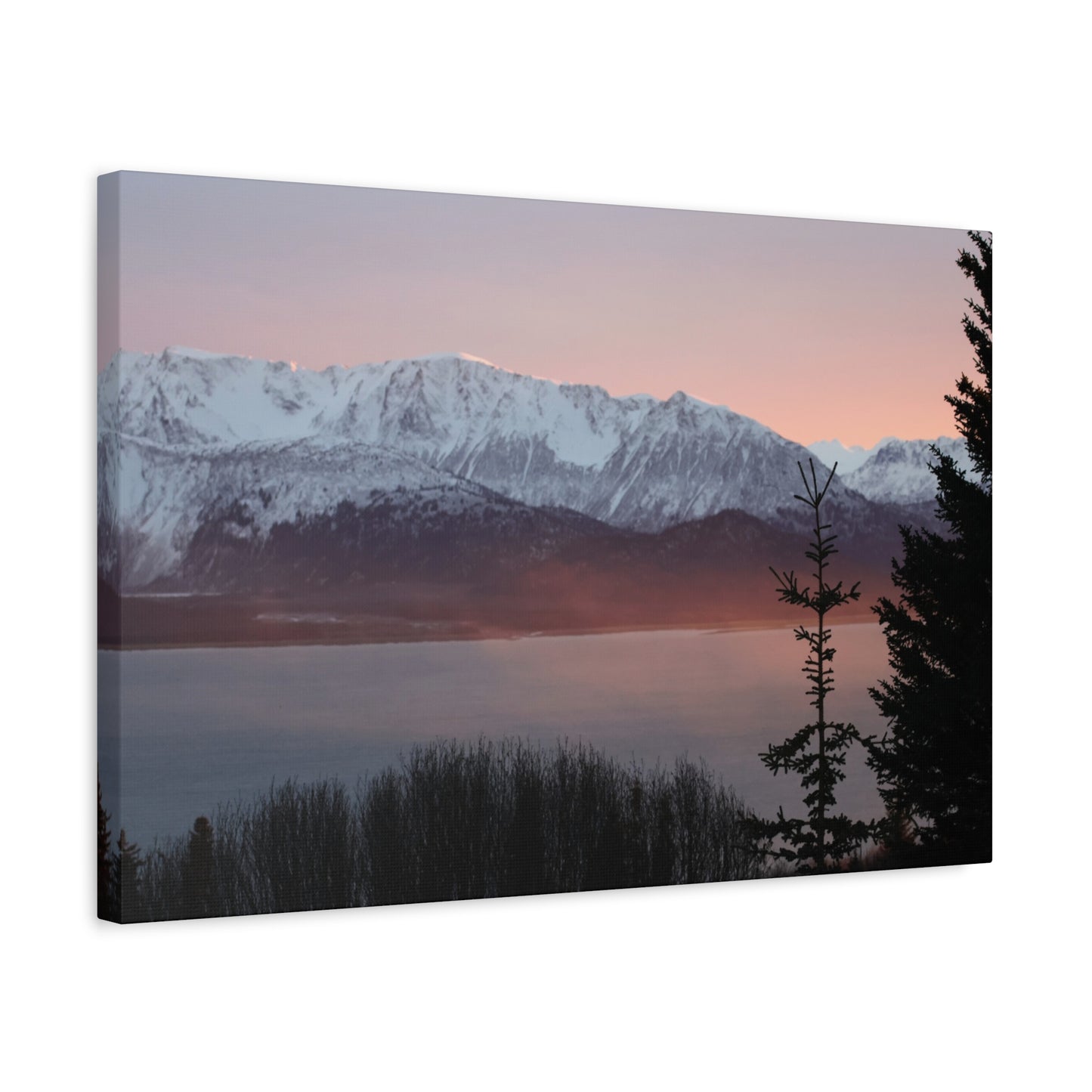 Mountain Sunrise in Soft Pink Light – Alpine Canvas Print, Stretched Matte Finish