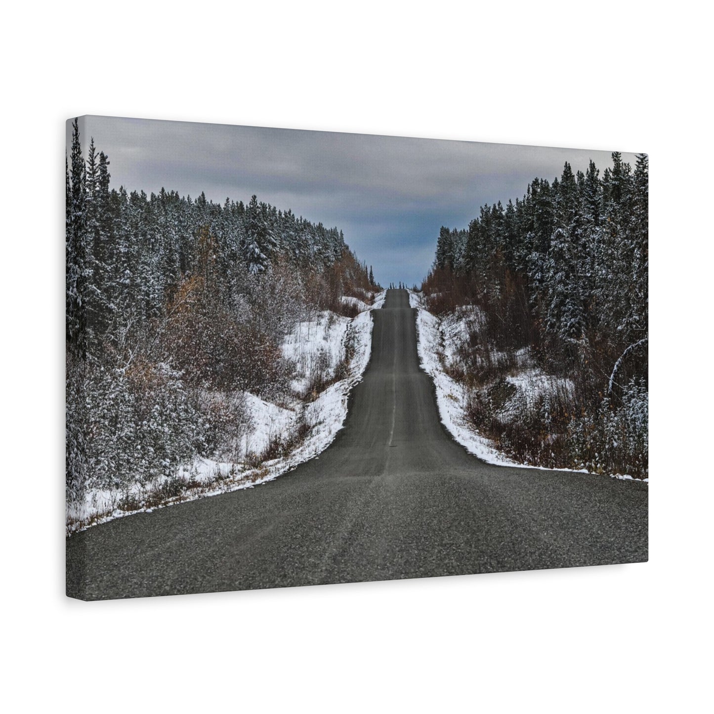 Cassiar Highway Lonely Scenic Winter Road Matte Canvas Print — Stretched 1.25"
