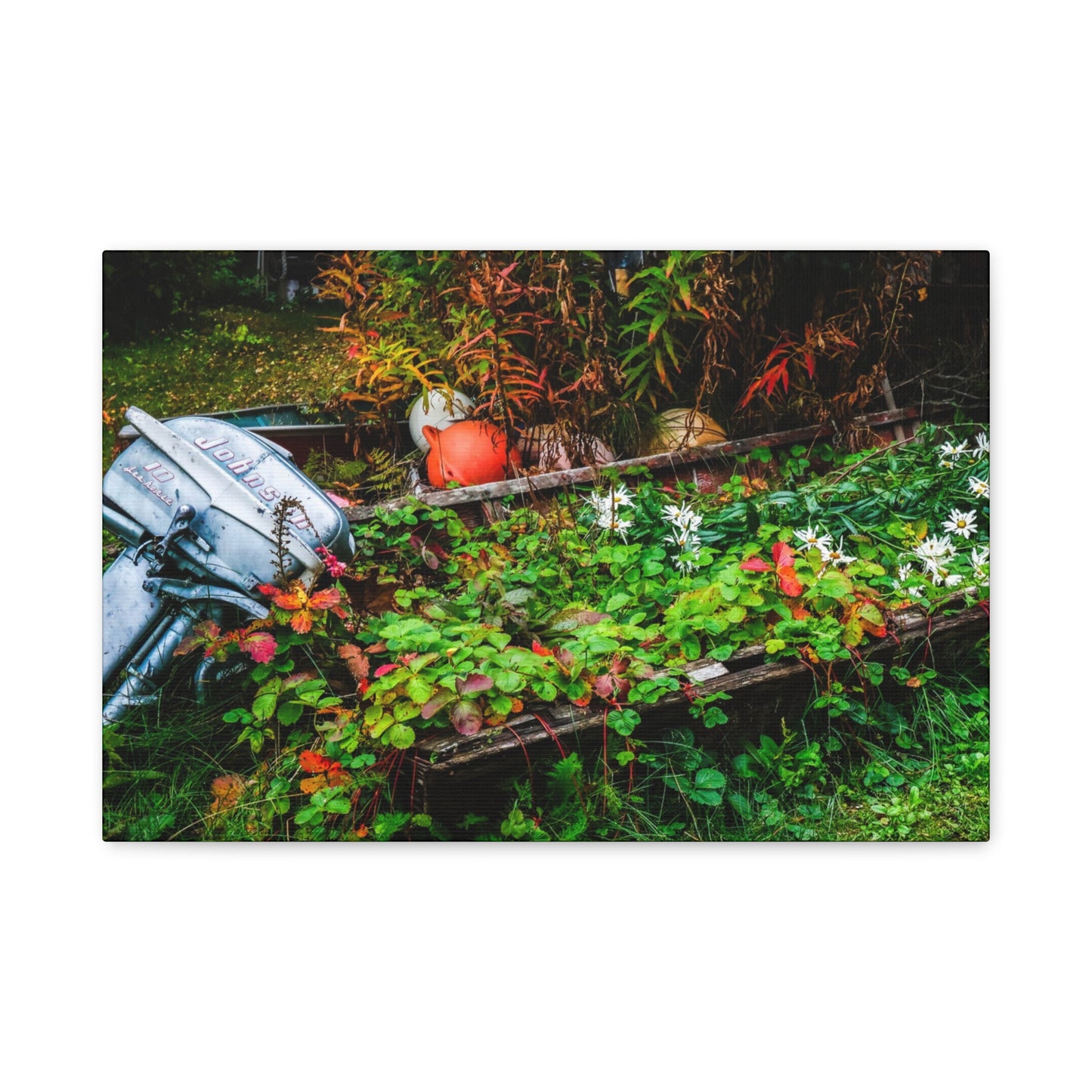 Rustic Rowboat Garden Canvas  Matte Print