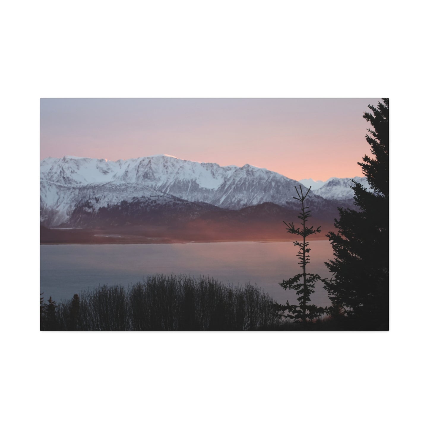 Mountain Sunrise in Soft Pink Light – Alpine Canvas Print, Stretched Matte Finish