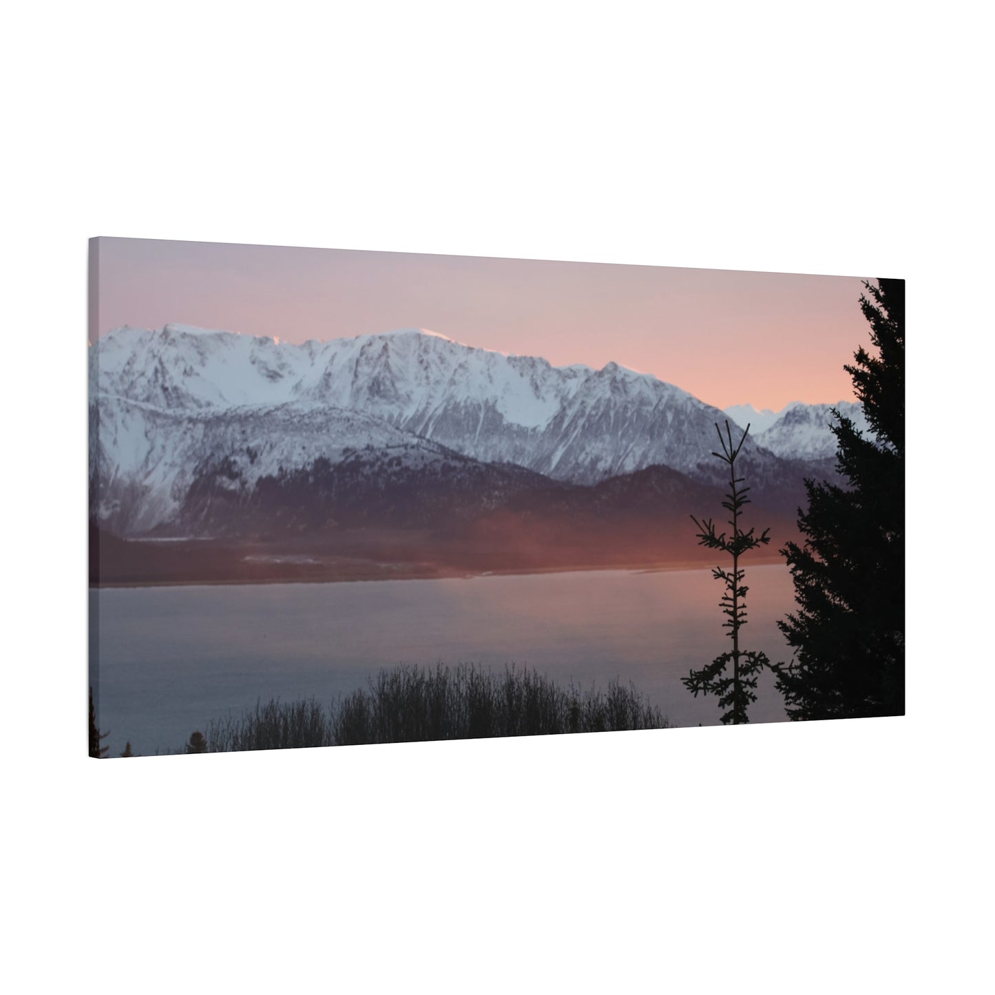 Mountain Sunrise in Soft Pink Light – Alpine Canvas Print, Stretched Matte Finish