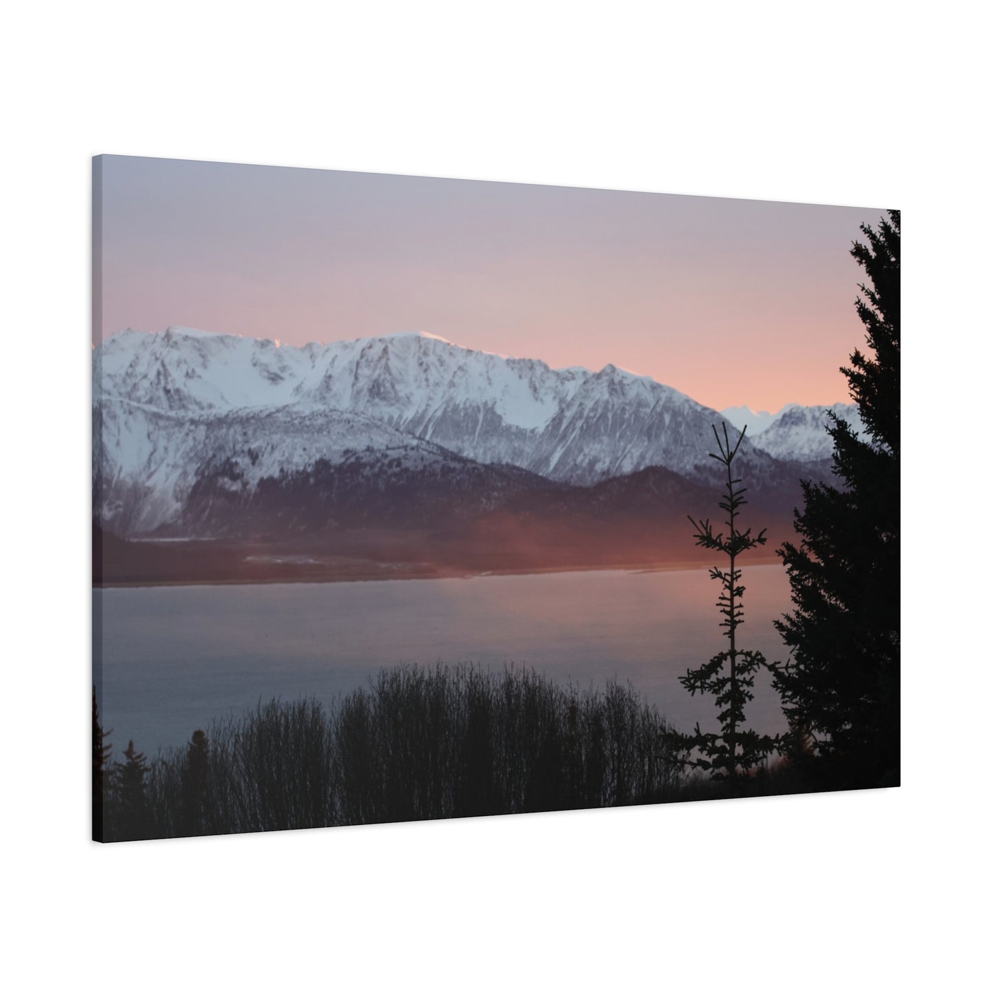Mountain Sunrise in Soft Pink Light – Alpine Canvas Print, Stretched Matte Finish