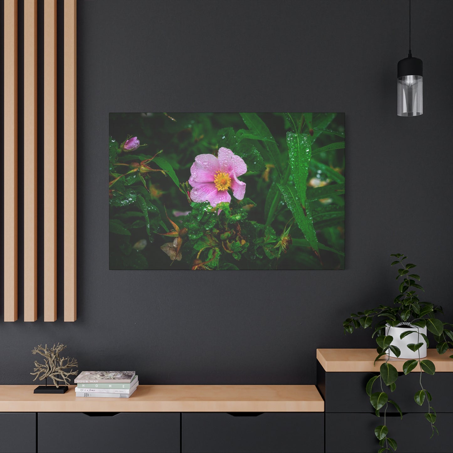 Pink Rosehip Wildflower Dew Matte Canvas Print