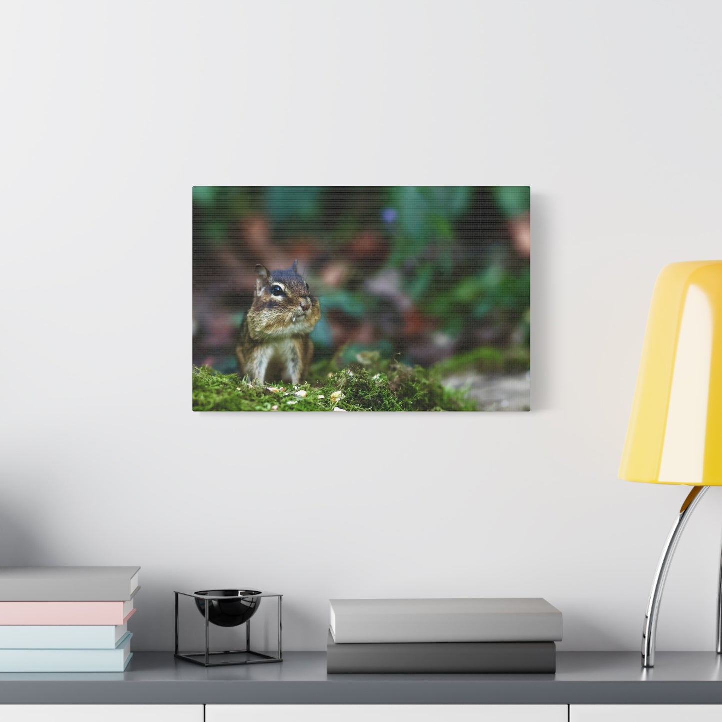 Chipmunk in Moss Matte Canvas Wall Art — Woodland Wildlife Photography Stretched Print