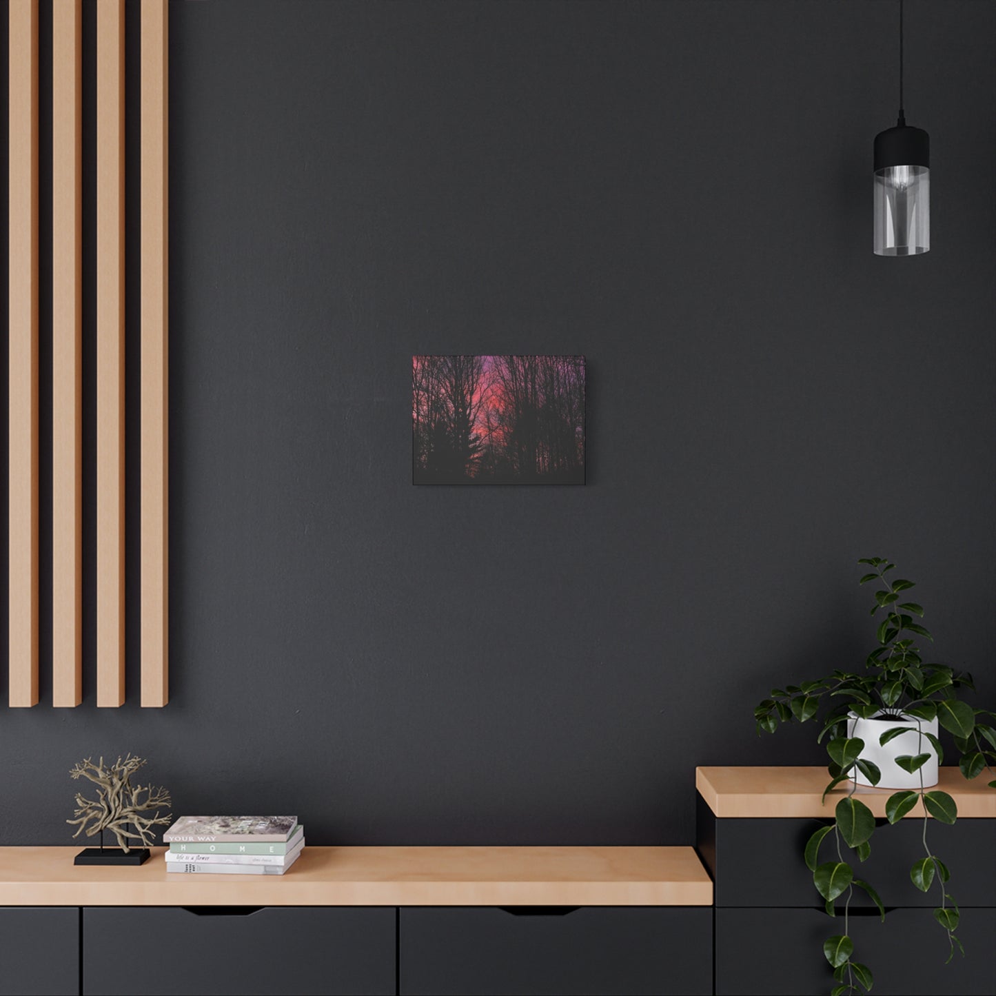 Twilight Forest Silhouette, Soft Pink Sky Print, Calm Moody Nature Wall Art