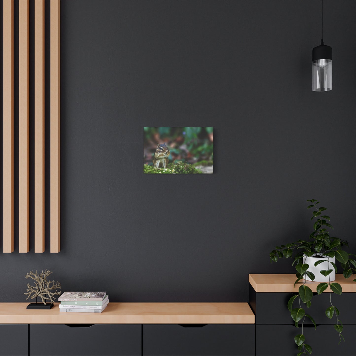 Chipmunk in Moss Matte Canvas Wall Art — Woodland Wildlife Photography Stretched Print