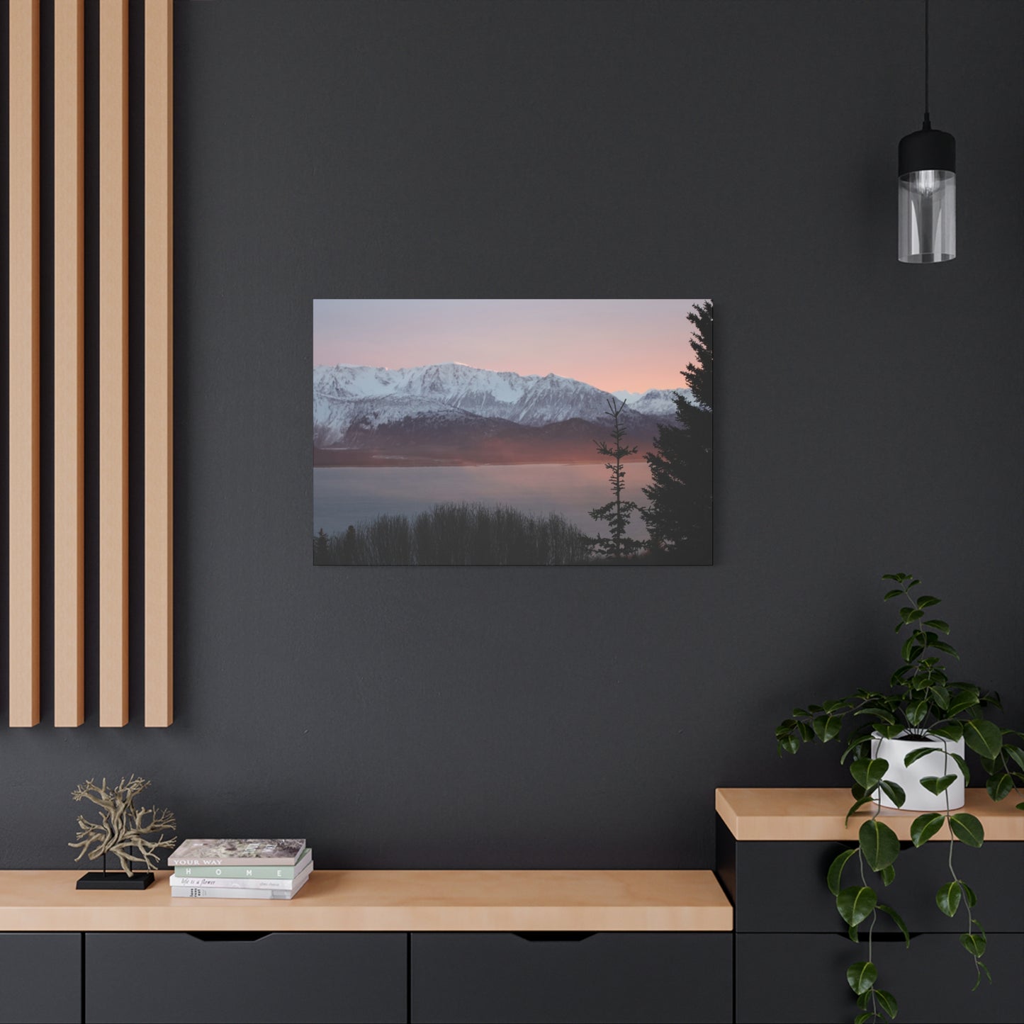 Mountain Sunrise in Soft Pink Light – Alpine Canvas Print, Stretched Matte Finish