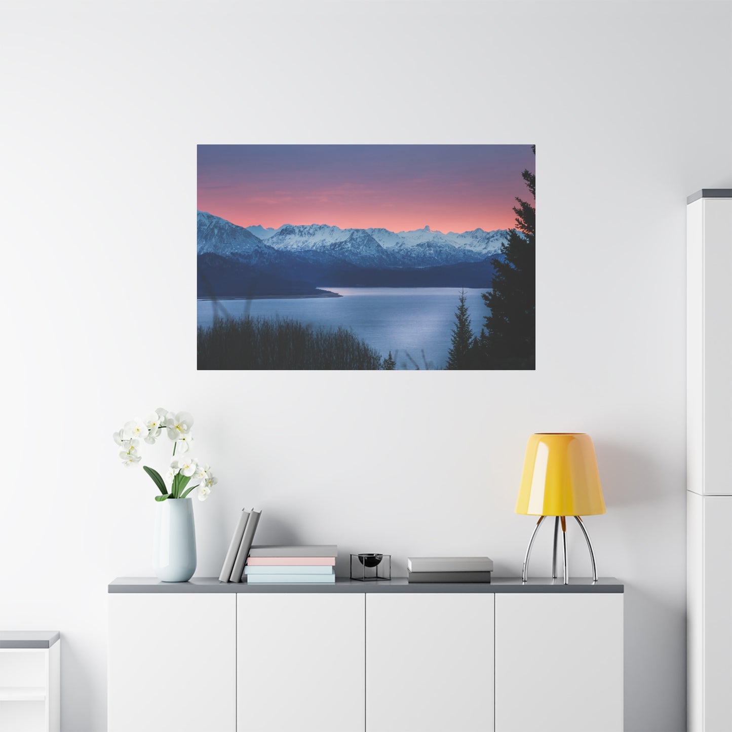 Sunset Mountain Bay Fine Art Canvas – Alpine Landscape