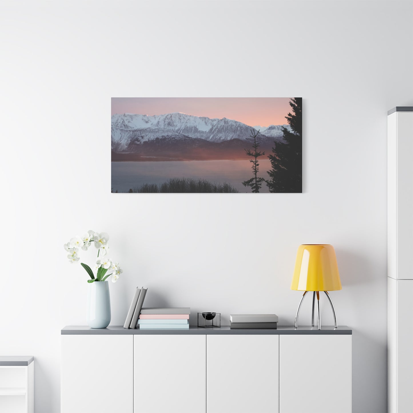 Mountain Sunrise in Soft Pink Light – Alpine Canvas Print, Stretched Matte Finish