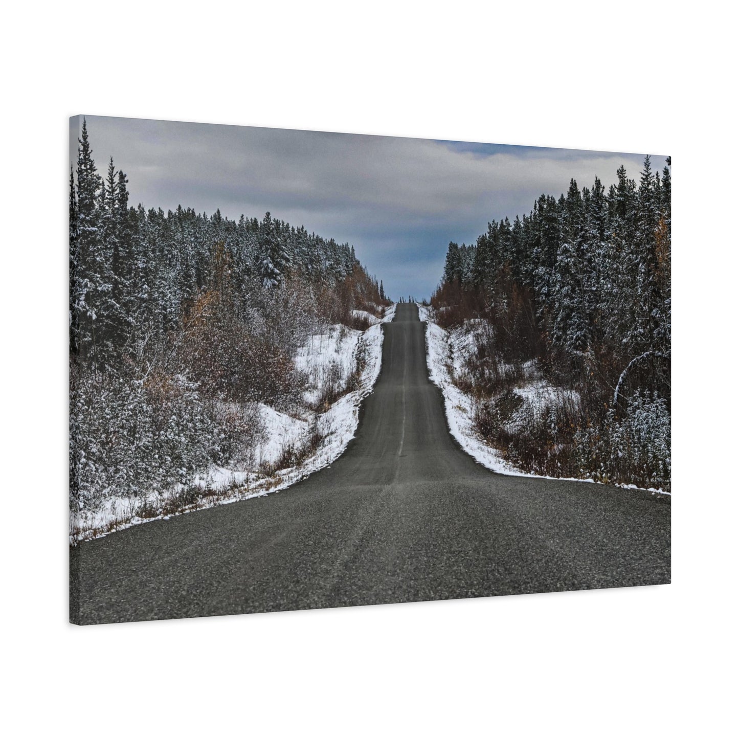 Cassiar Highway Lonely Scenic Winter Road Matte Canvas Print — Stretched 1.25"