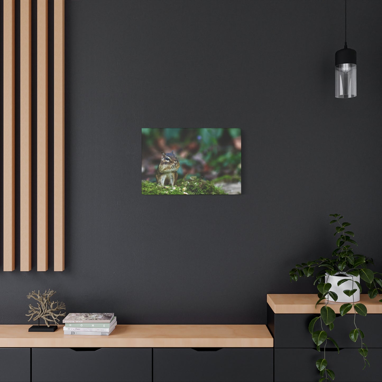 Chipmunk in Moss Matte Canvas Wall Art — Woodland Wildlife Photography Stretched Print