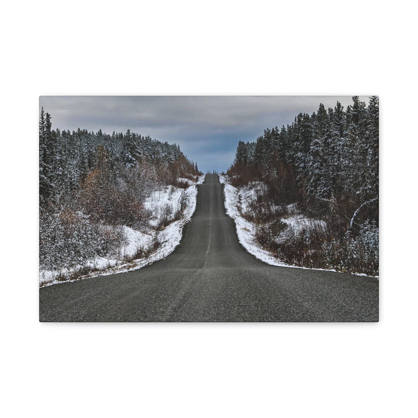 Cassiar Highway Lonely Scenic Winter Road Matte Canvas Print — Stretched 1.25"