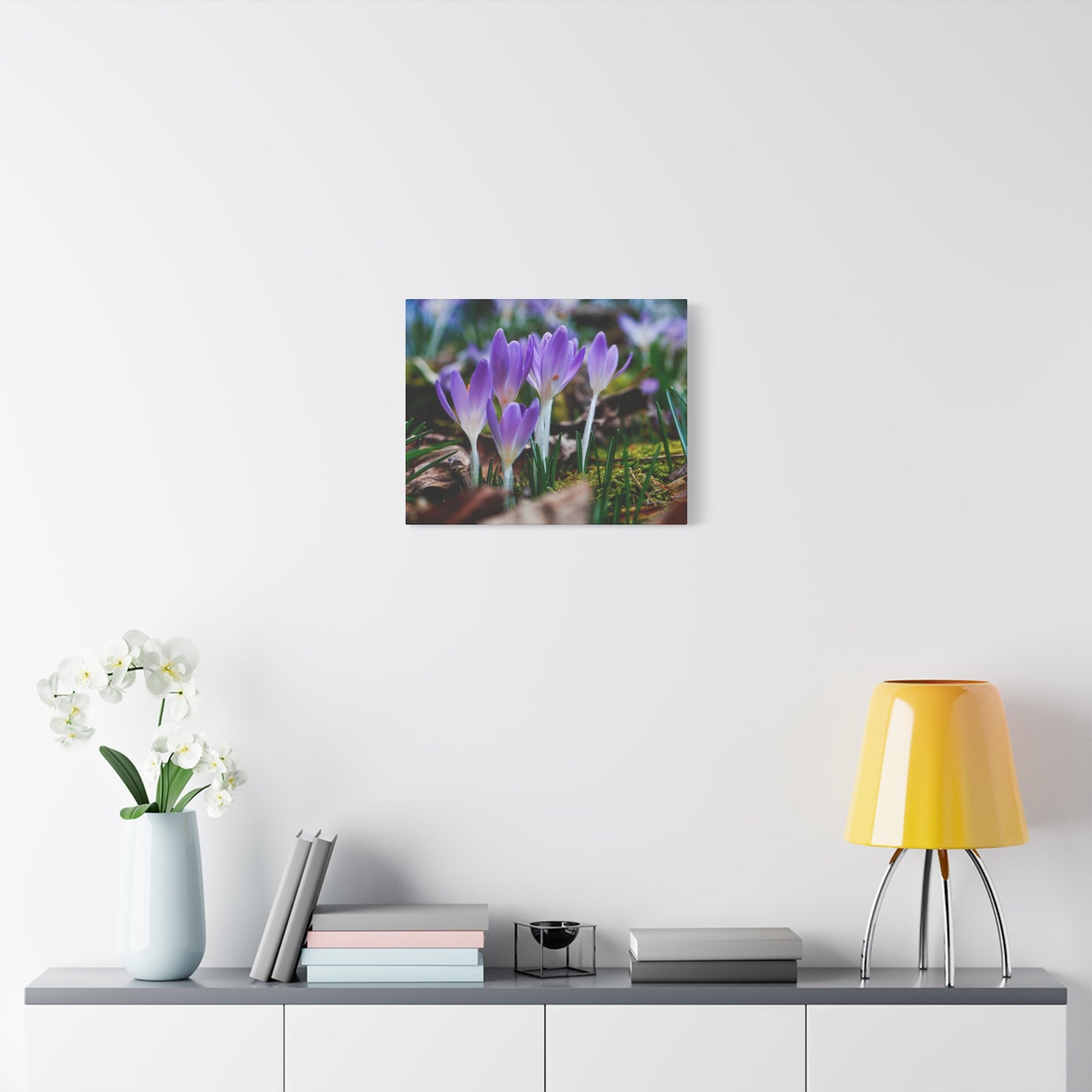 Purple Crocus Spring Flowers Matte Canvas Wall Art, Stretched 1.25"